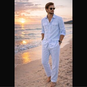 Light Blue 100% Linen leisure combination